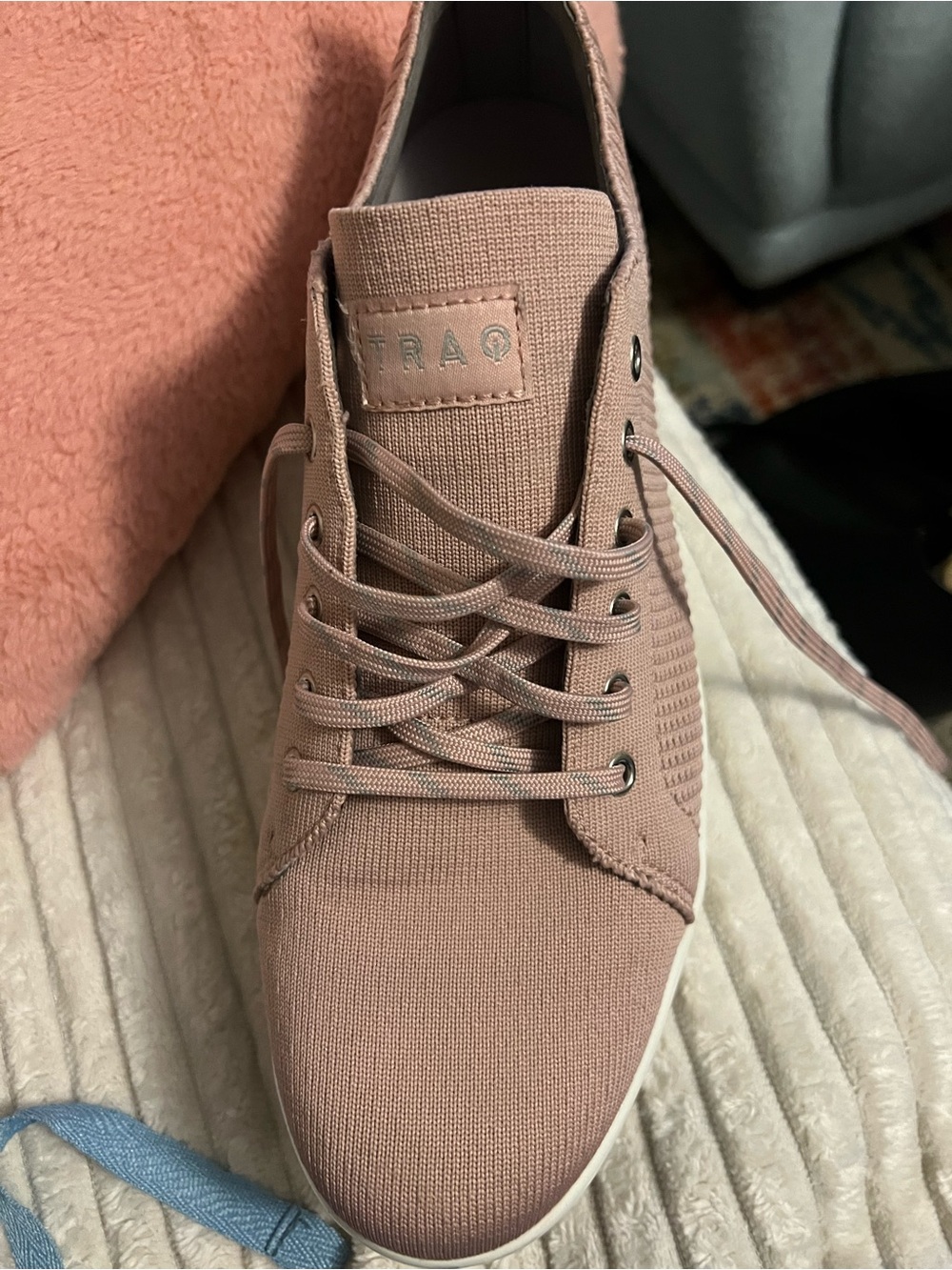 Traq by Alegria Women's Knit Lace-Up Sneakers in Dusty Rose